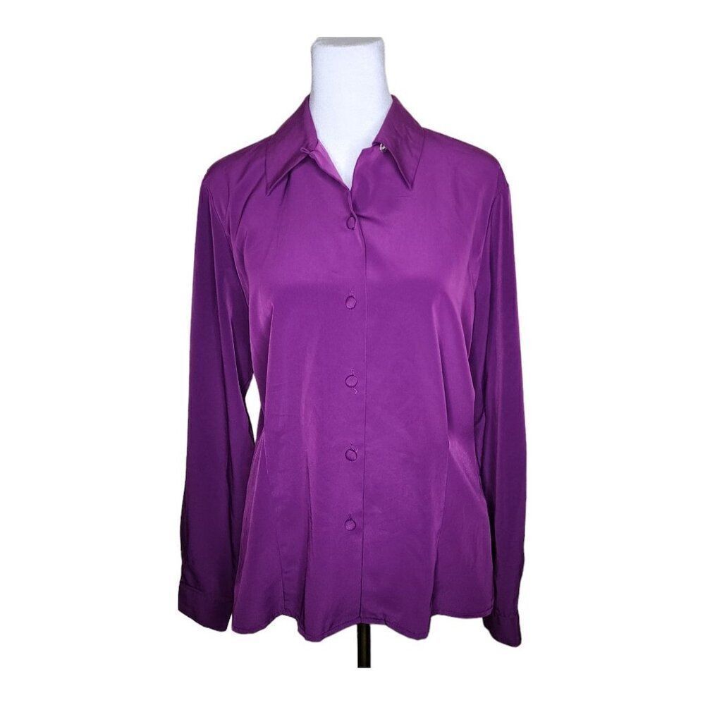 Vintage 80s Long Sleeve Blouse Womens Size 8 Purple Office Work Wear